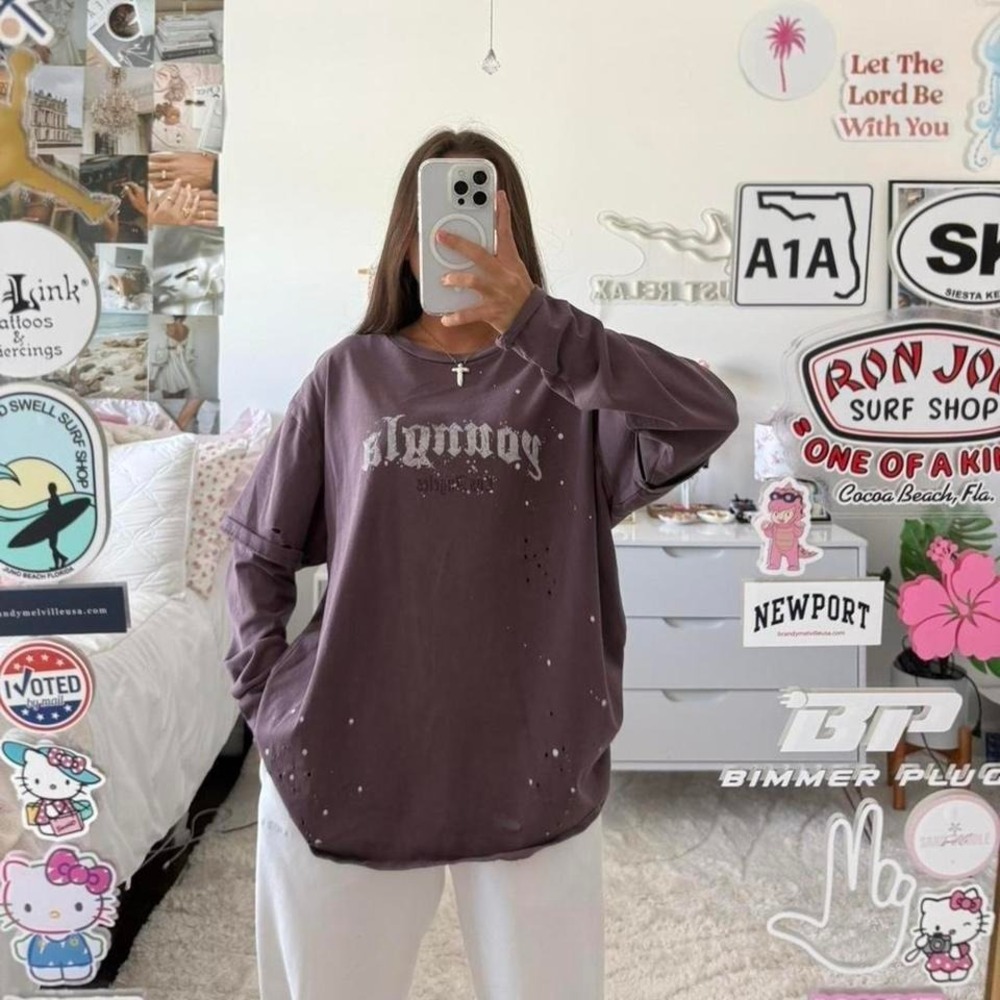 YoungLA‎ Purple Long sleeve distressed